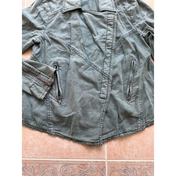 Free People Linen Cotton Blend Moto Lightweight Jacket S - Picture 8 of 9